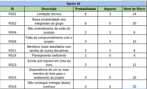 Riscos Sprint 10