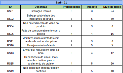 Riscos Sprint 11