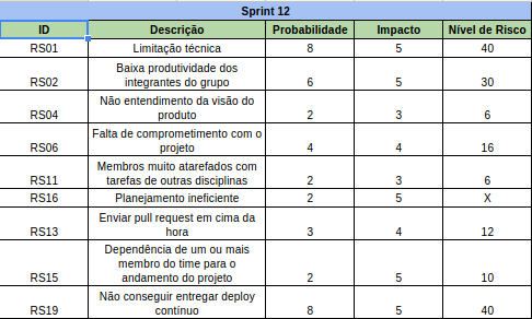 Riscos Sprint 12