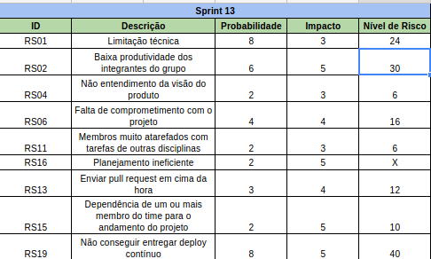 Riscos Sprint 13