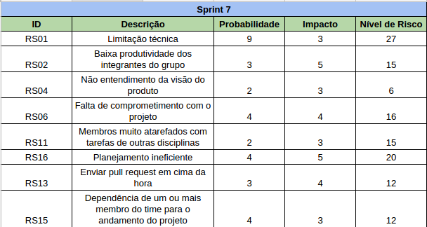 Riscos Sprint 7