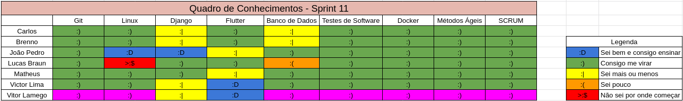 Quadro de Conhecimentos Sprint 11