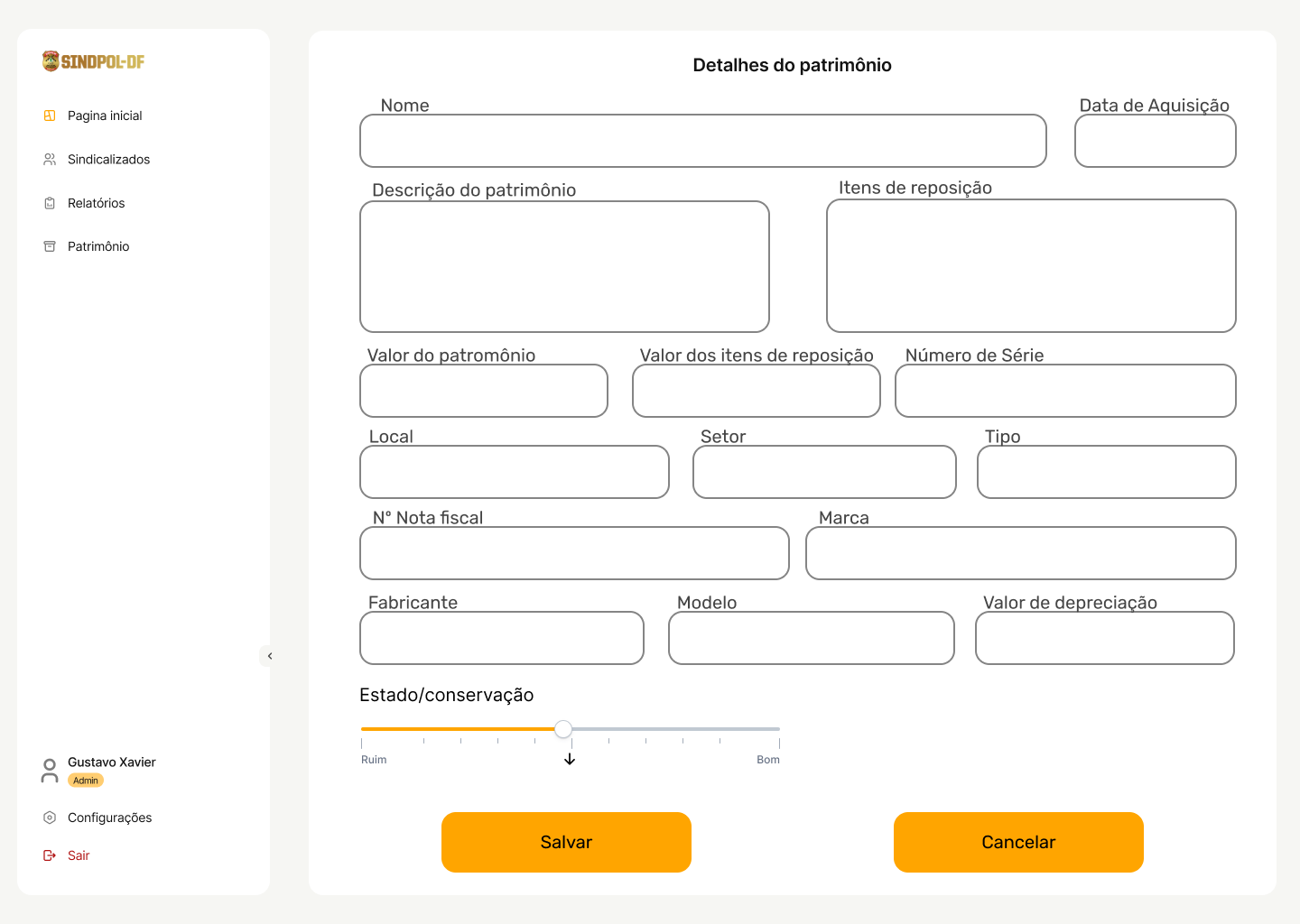 Tela de visualizar/editar patrimônio